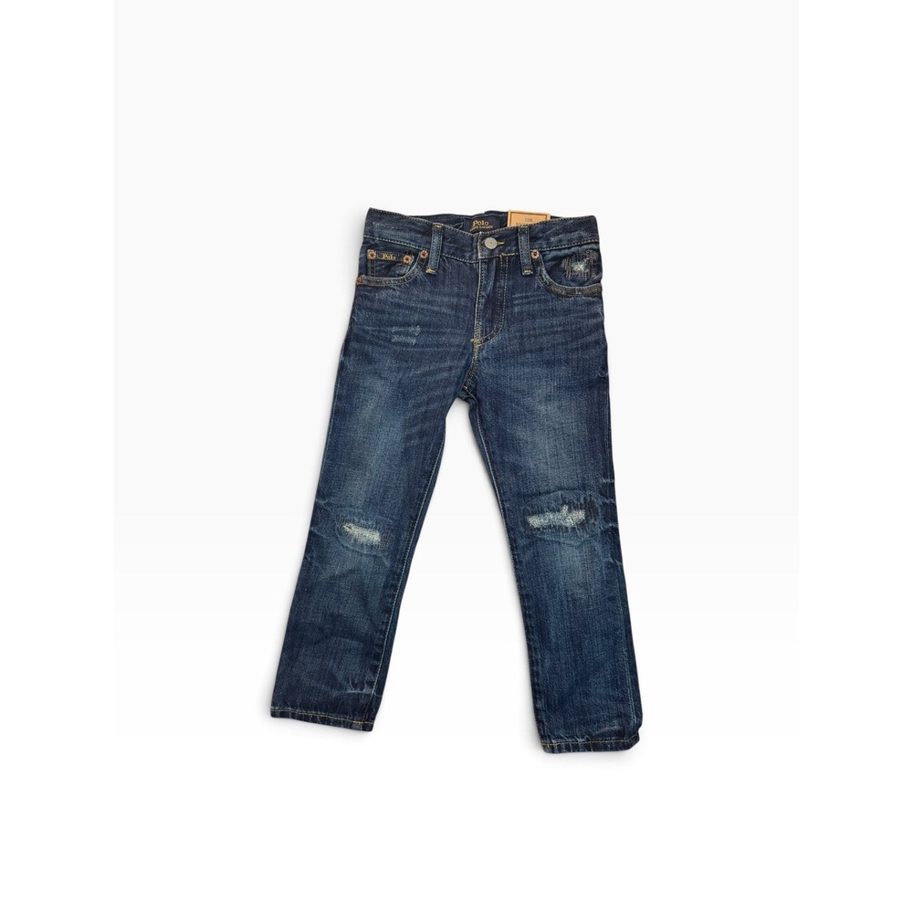 Polo Ralph Lauren Boys Sullivan Slim Distressed Dark Wash Denim Jeans Size 4 NEW